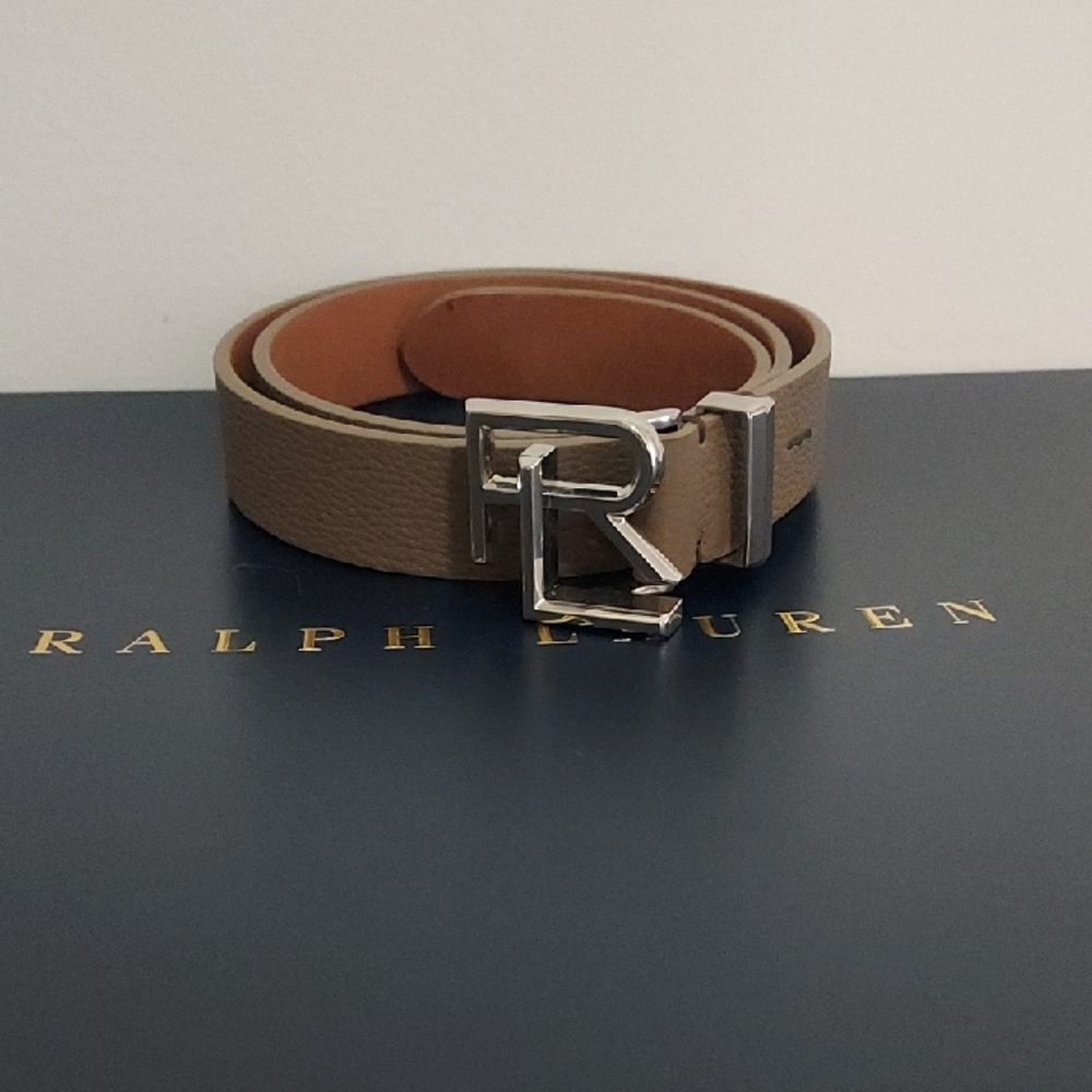 Ralph Lauren Tan Leather Belt with Silver Buckle